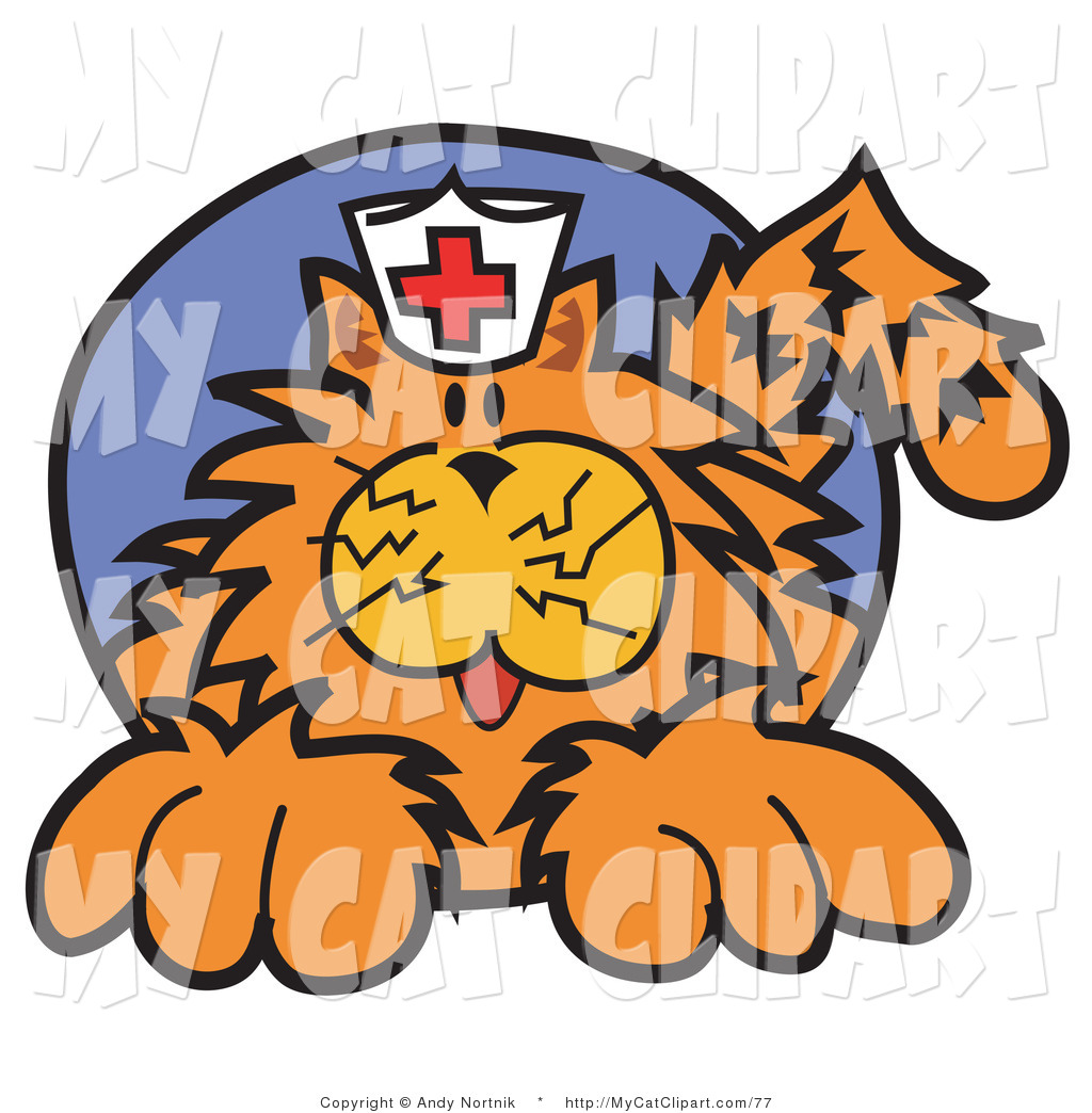 1024x1044 Clip Art Of A Ginger Cat Wearing A White Nurse Hat With A Red