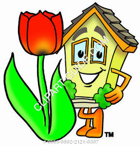 288x300 Cartoon House Character With Spring Tulip Clipart Picture