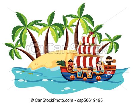 450x345 Children And Pirate On Viking Ship Illustration Eps Vectors