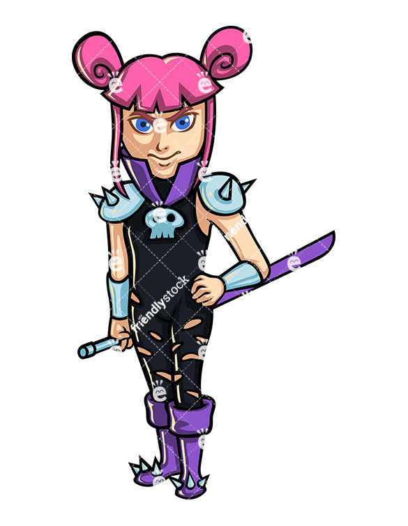 585x755 Evil Female Super Villain With Samurai Sword Cartoon Clipart