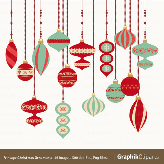 570x570 Vintage Christmas Ornaments Clipart. Christmas Clipart.