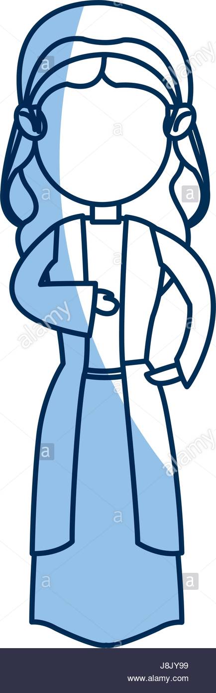 434x1390 Cartoon Virgin Mary Manger Christmas, Outline Icon Stock Vector