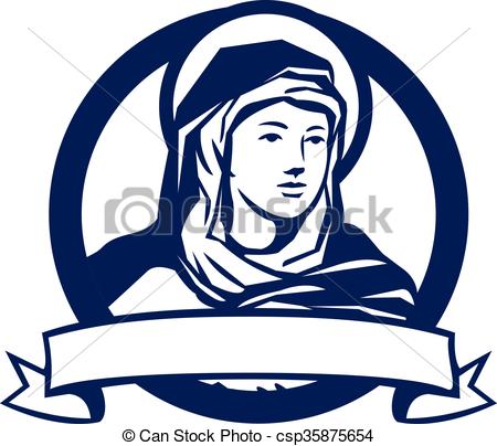 450x404 Blessed Virgin Mary Scroll Retro. Illustration Of The Clipart