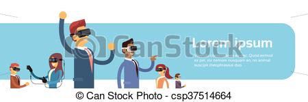 450x150 Business People Group Team Wear Virtual Reality Clip Art Vector