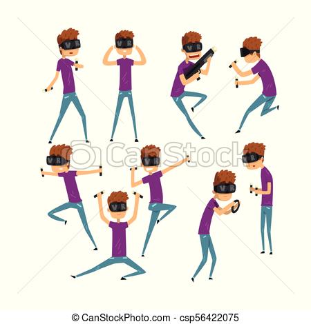 450x470 Teen Boy In Glasses Of Virtual Reality. Funny Kid In Vectors