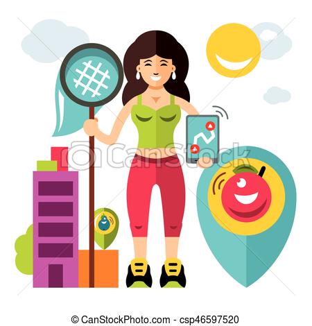 450x470 Vector Abstract Virtual Mobile Game. Flat Style Colorful Vector