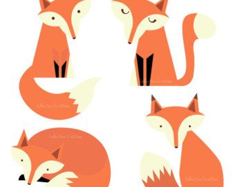 340x270 Vintage Fox Clip Art Fox Family Digital Clipart