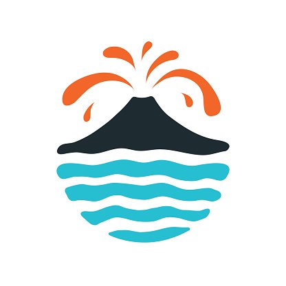 416x416 Volcano Eruption Logo, Vector Illustration On White Background