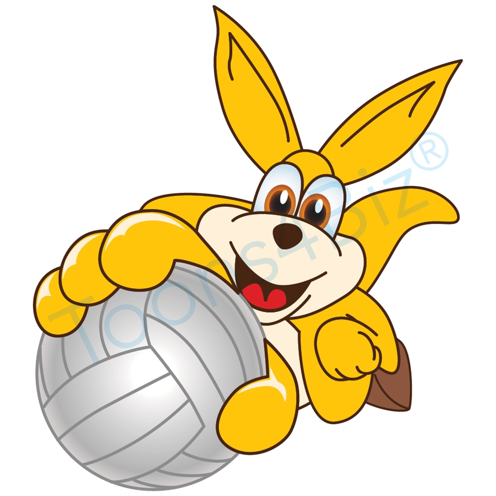 1000x1000 Kangaroo Mascot Clip Art Holding Volleyball