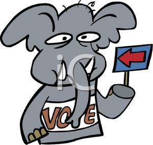 300x285 Clip Art Image An Elephant Holding A Voting Sign