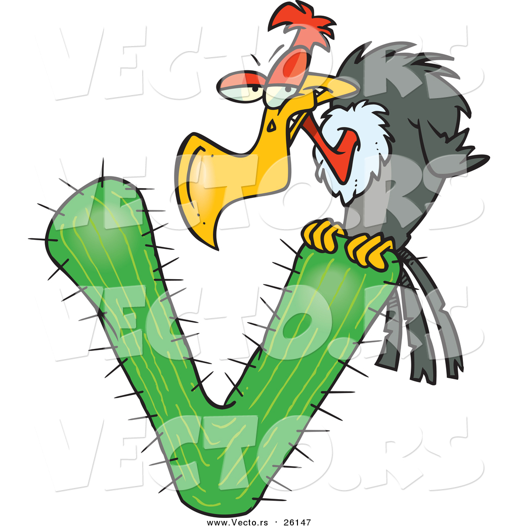 1024x1044 Vector Of A Vulture On A Letter V Cactus By Toonaday