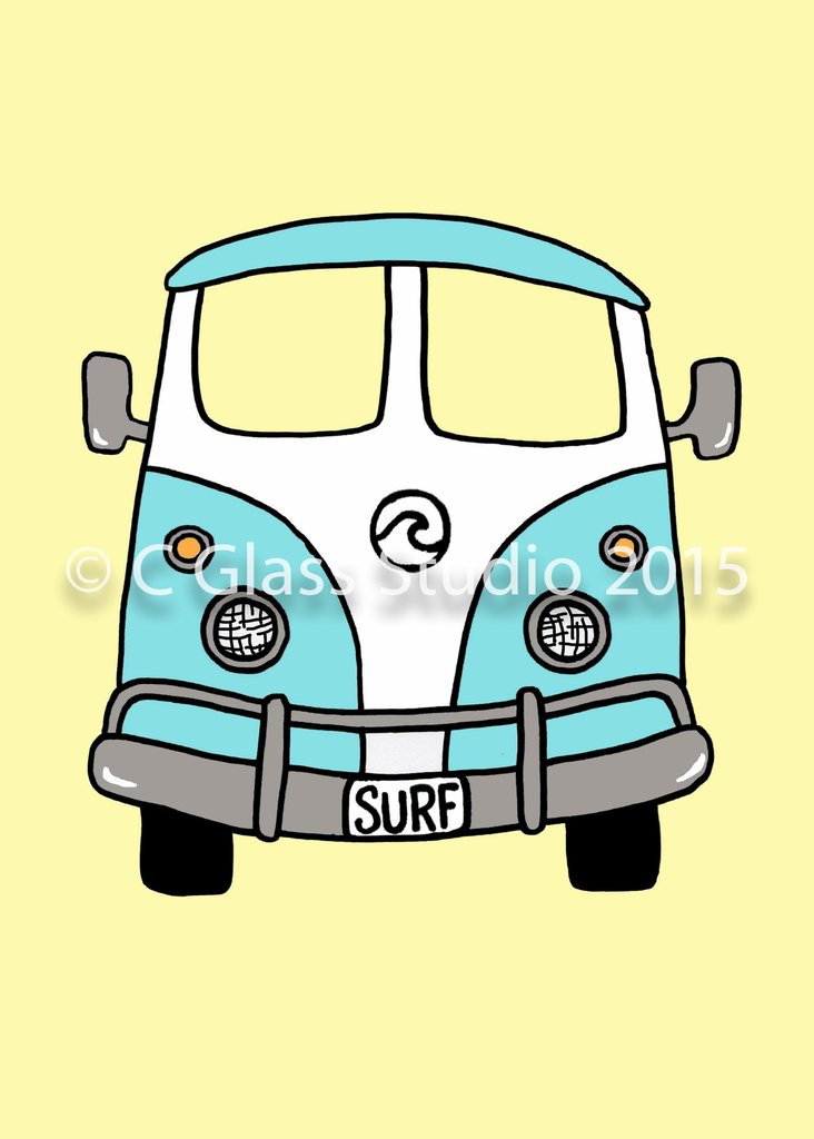 732x1024 Vw Surf Bus (Blue) The C Glass Studio