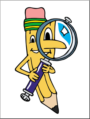 304x404 Clip Art Cartoon Pencil W Magnifying Glass Color I