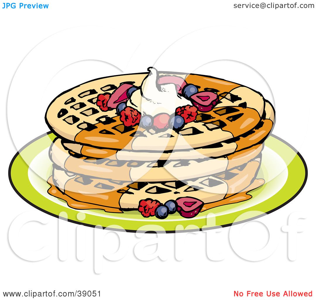 1080x1024 Clipart Illustration Of A Stack Of Four Round Waffles Garnished