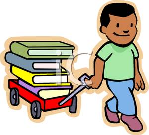 300x271 Clip Art Image A Boy Pulling A Wagon Full Of Books