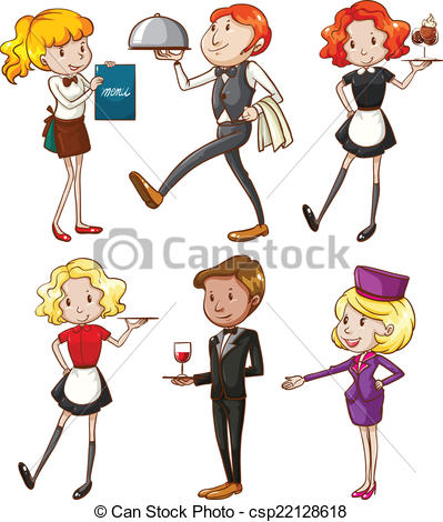 399x470 Illustration Of The Waiters And Waitresses On A White Vector