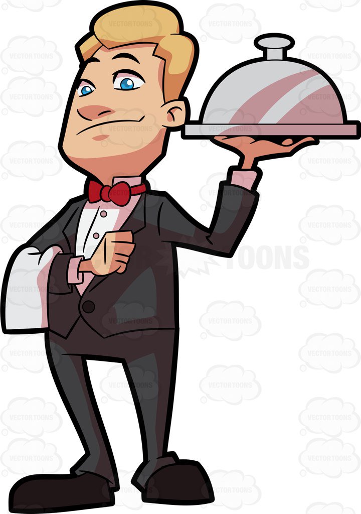 720x1024 A Waiter Carrying A Main Dish Cartoon Clipart Vector Toons