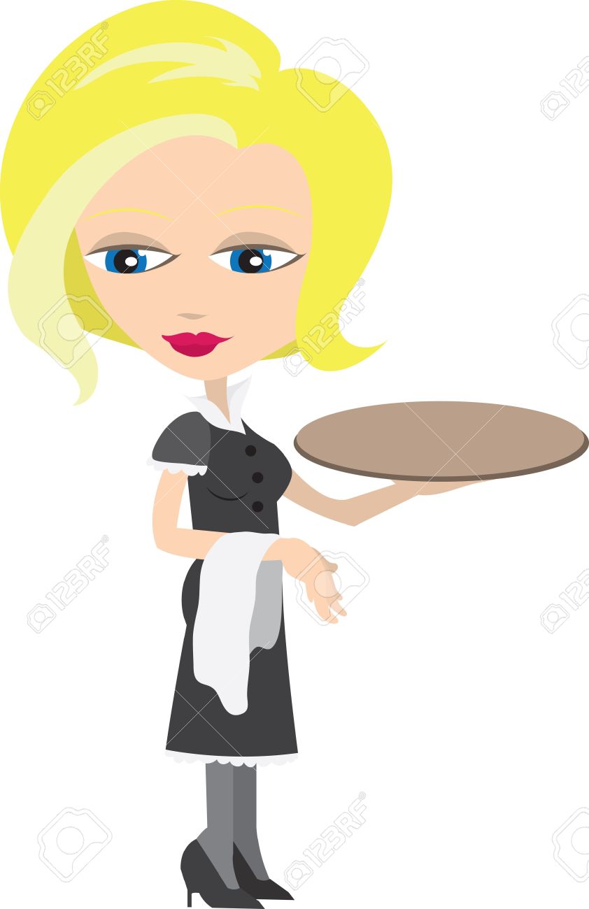 842x1300 Waitress Holding Food Tray Clipart