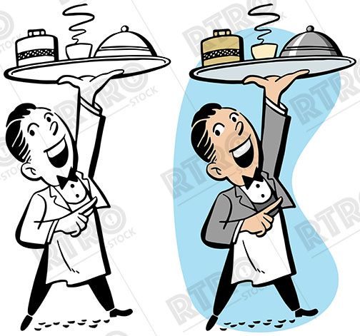 504x471 A Waiter Carrying A Tray Of Food Vintage Retro Clipart Clip Art
