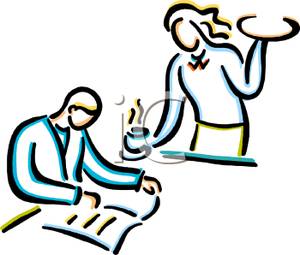 300x255 Clipart Picture A Waitress Serving A Man A Cup Of Coffee