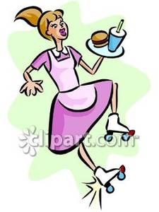 225x300 Clumsy Waitress On Roller Skates Royalty Free Clipart Picture
