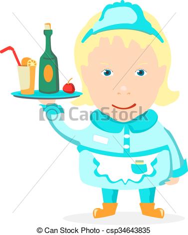 377x470 Girl Waitress On A White Background Vectors