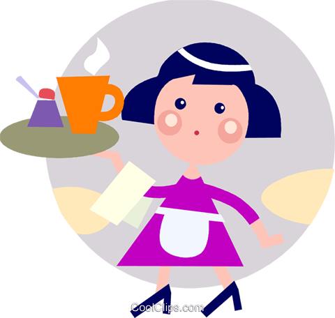 480x456 Waitress Serving Coffee Royalty Free Vector Clip Art Illustration