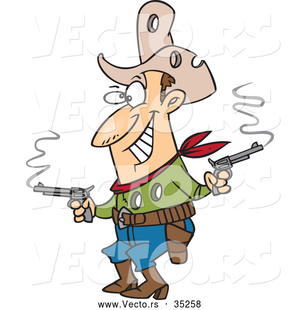 600x620 Vector Of An Excited Cartoon Walking Dead Cowboy Shooting Pistols