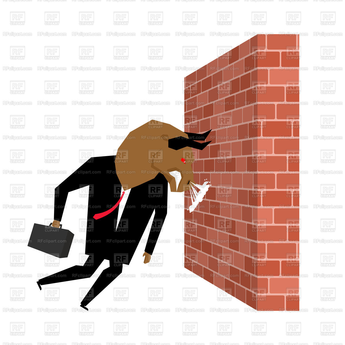 1200x1200 Businessman Bull Destroying Brick Wall Royalty Free Vector Clip