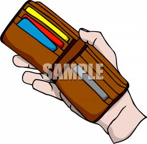 300x295 Clip Art Image A Hand Holding A Wallet Out