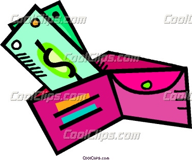 375x311 Wallet With Cash Overflowing Vector Clip Art