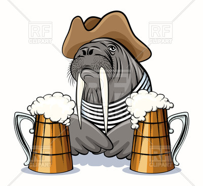 400x366 Humorous Walrus In Hat And With Mugs Full Of Beer Royalty Free