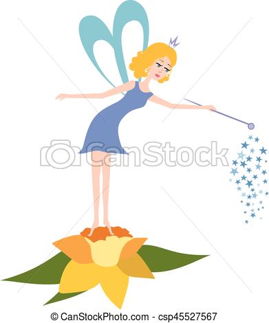391x470 Cartoon Fairy With A Magic Wand On A Flower. Vector Clip Art