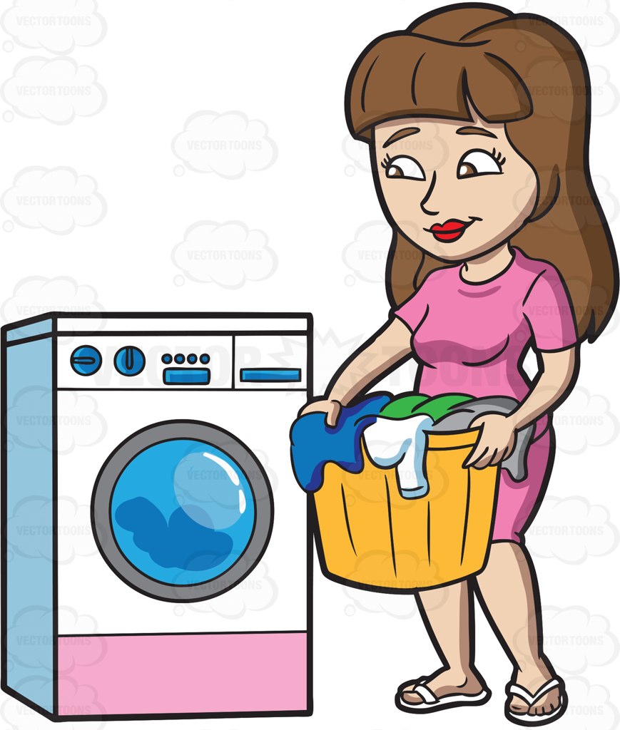 869x1024 A Woman Waiting For Her Load Of Laundry To Finish Cartoon Clipart