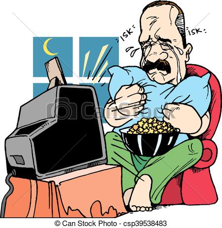 450x462 Man Crying While Watching Tv. Illustration Of A Male Adult