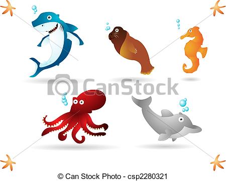 450x361 Ocean Animals. Happy Animals Living In The Ocean. Simple Vector