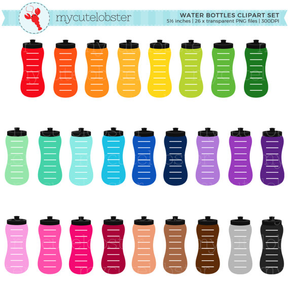 570x570 Rainbow Water Bottles Clipart Set