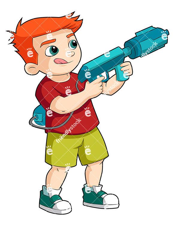 585x755 Boy Playing With Water Gun Cartoon Vector Clipart