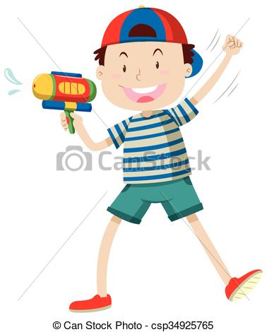 378x470 Boy With Water Gun Illustration Clip Art Vector
