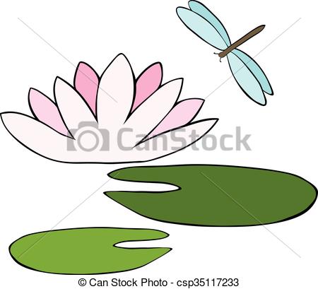450x409 Water Lily And Dragonfly Isolated Over White. Vector Vectors