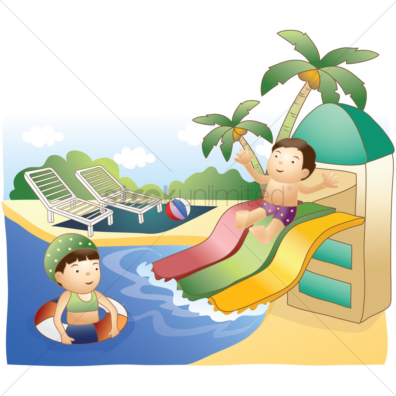 1300x1300 Kids Having Fun In Waterpark Vector Image