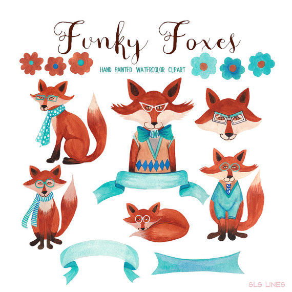 570x570 Fox Watercolor Clipart, Trendy Foxes Graphics For Commercial Use
