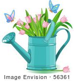 150x165 56361 Clip Art Illustration Of Butterflies Landing On Pink Tulips