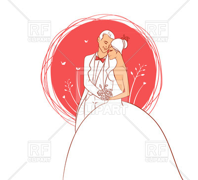 400x364 Wedding Couple On Red Background Royalty Free Vector Clip Art