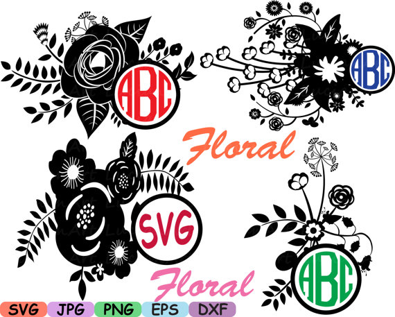 570x457 Wedding Flowers Circle Logo Vintage Floral Invitation Cutting