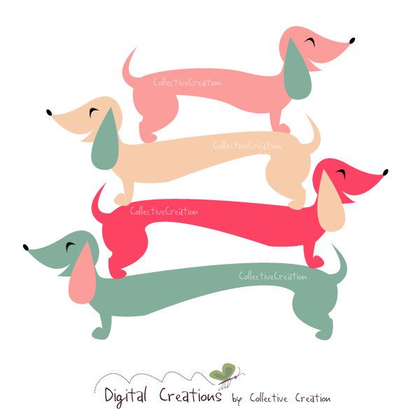 600x600 Sausage Dog Dachshund Digital Clipart Set