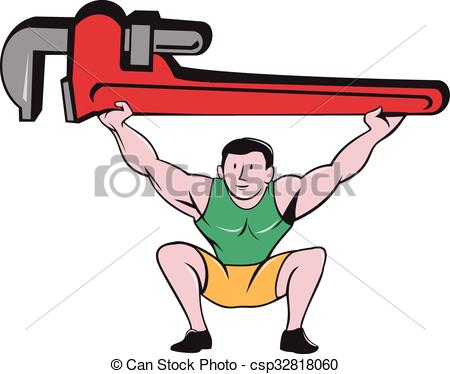 450x374 Plumber Weightlifter Lifting Monkey Wrench Cartoon . Clip Art