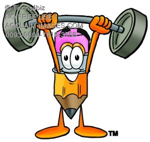 300x285 Stock Clipart Image Of A Cartoon Pencil Character Weightlifting