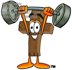 300x291 A Wooden Cross Cartoon Character Lifting Weights