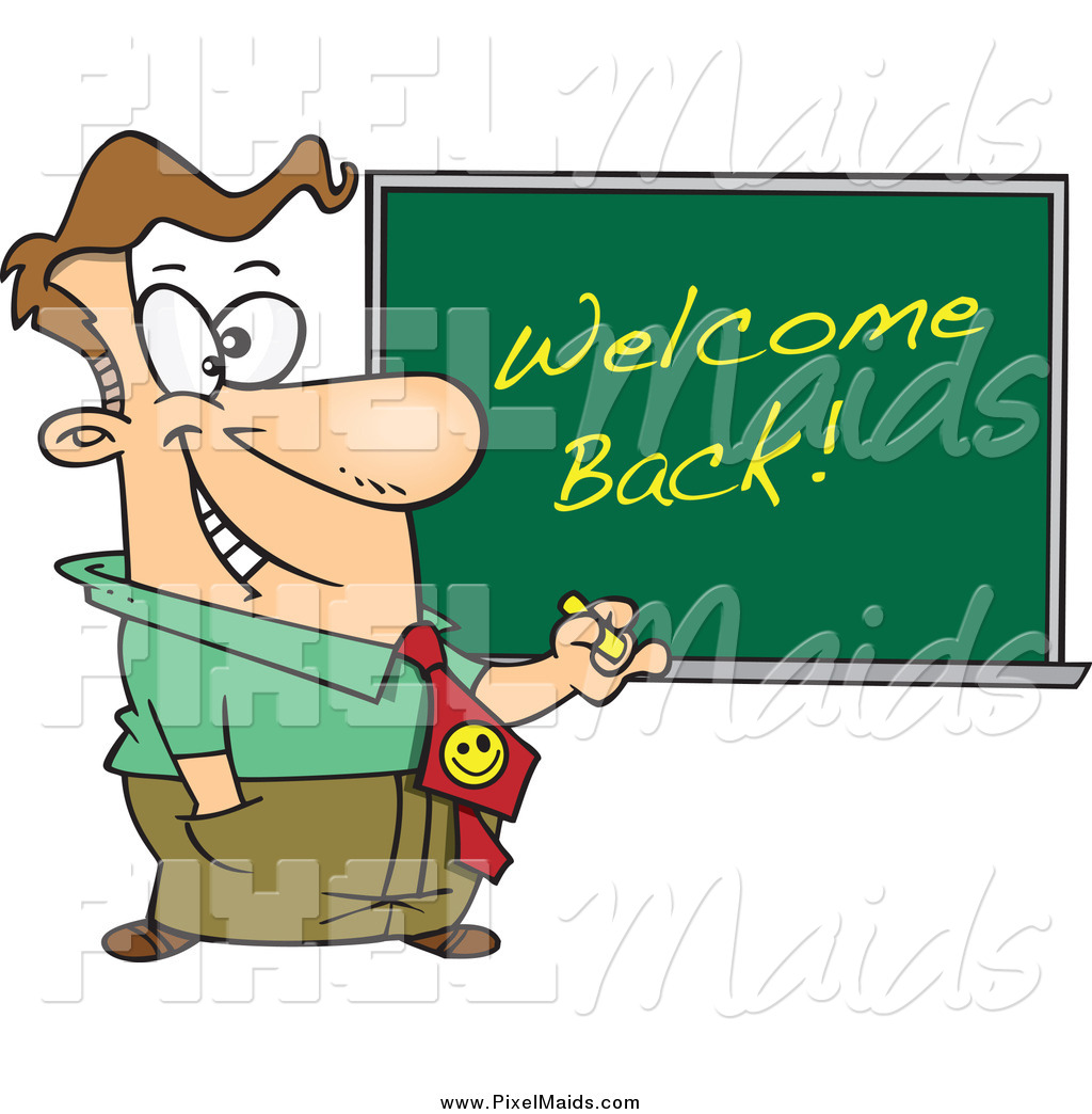 1024x1044 Clipart Of A Cartoon Happy White Male Teacher Writing Welcome Back